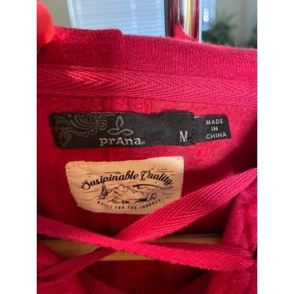Prana Red Hooded Cropped Lace Up Pullover Sz M - Picture 5 of 11